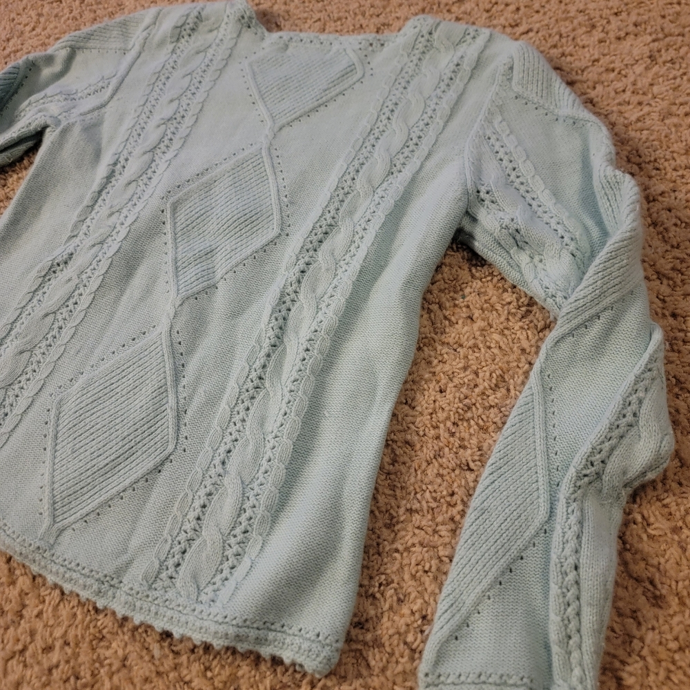 Chadwick’s Light Blue Cable Knit V-Neck Sweater Size Large - Picture 7 of 7